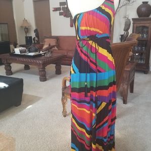 Splash of color, off the shoulder maxi dress